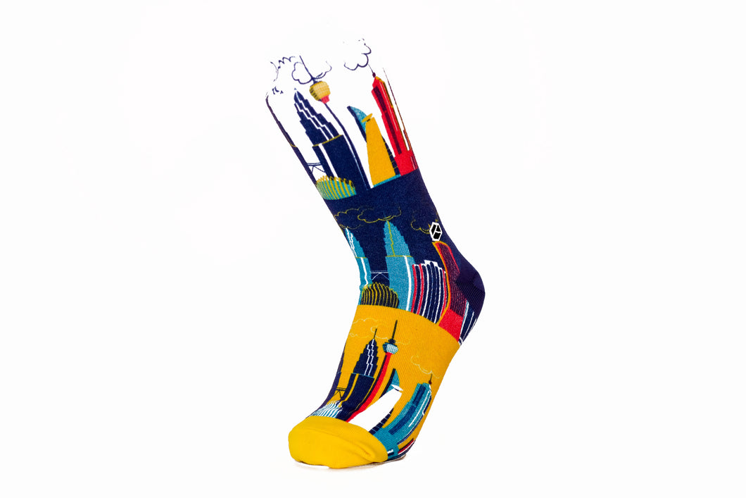 Multi-colour KL City Patterned Cotton Crew Socks | KL CityScape