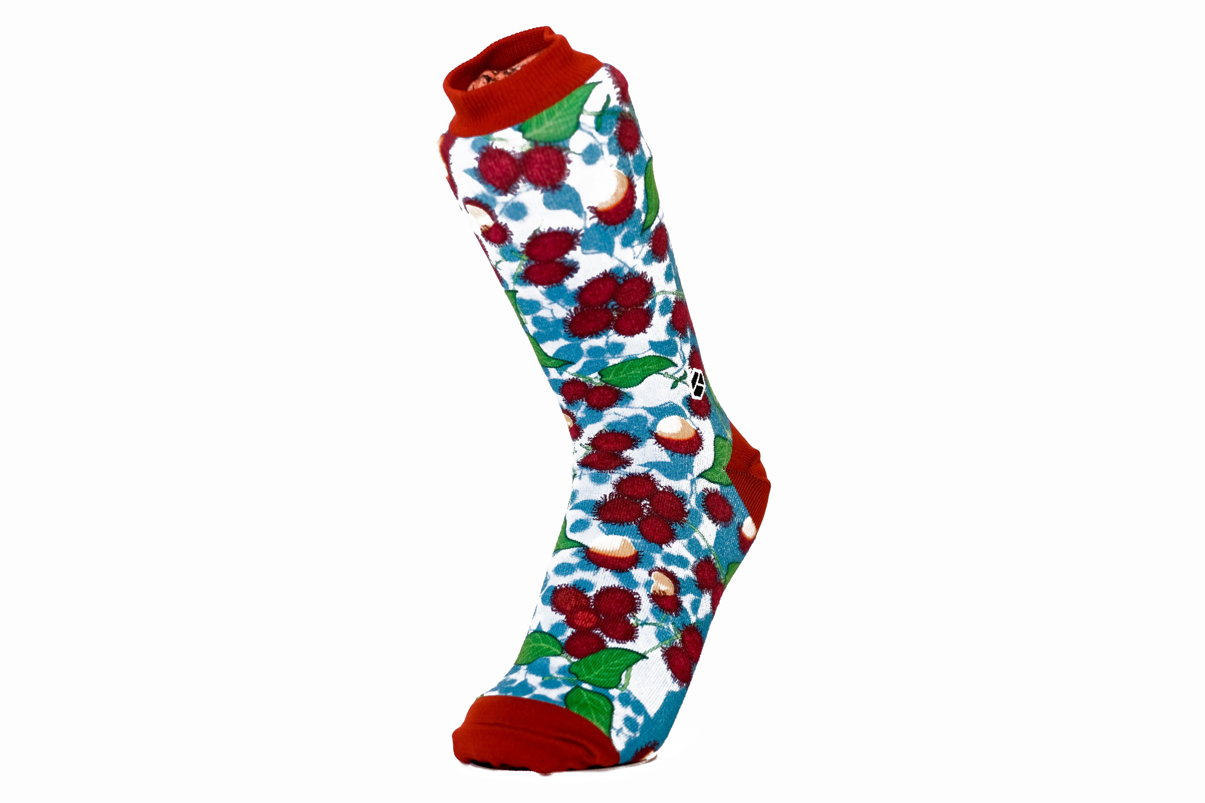 Sky Blue Fruit Patterned Cotton Crew Socks | Rambutan