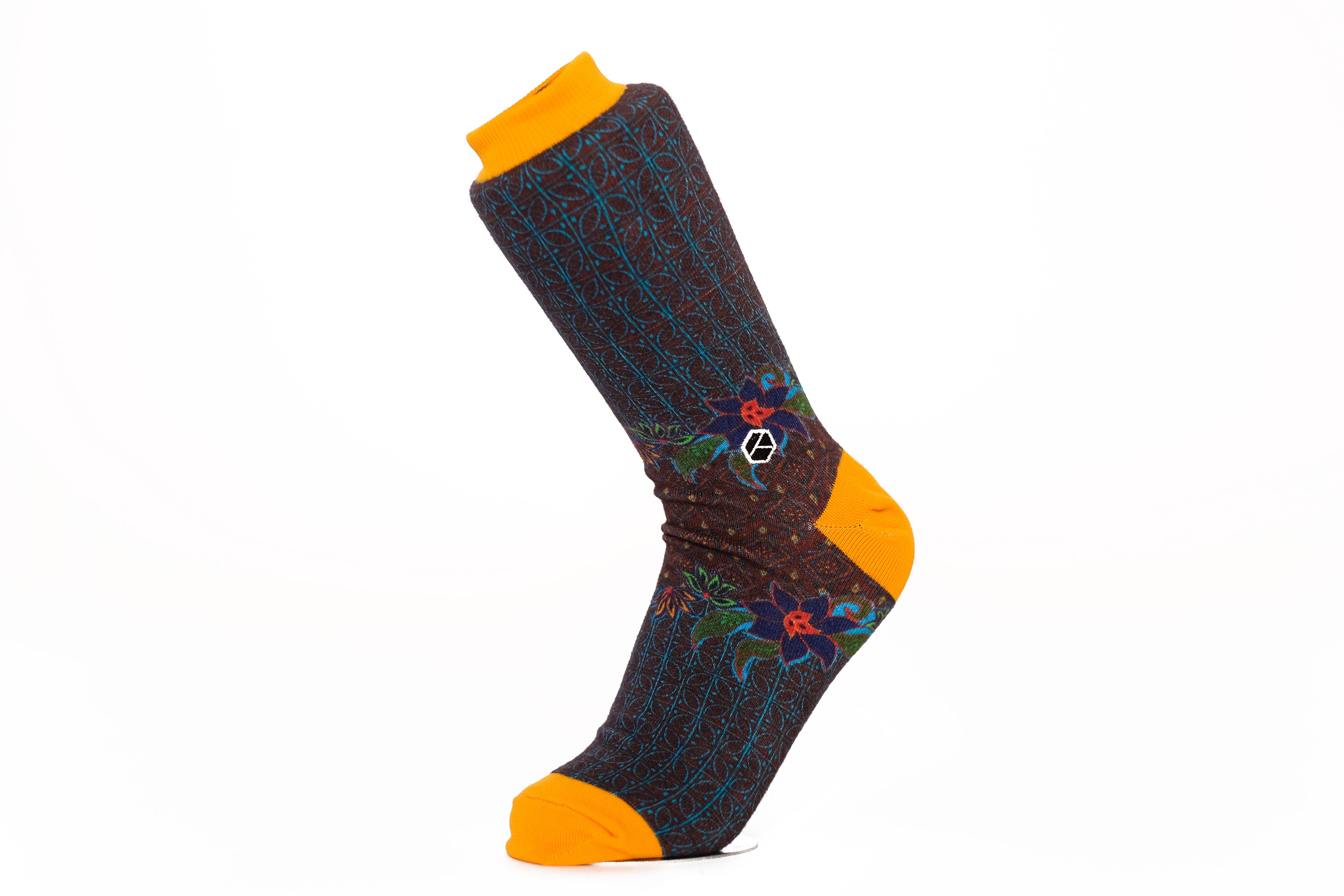 Space Blue Batik Patterned Cotton Crew Socks | Permata