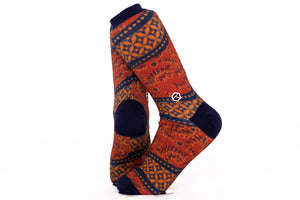 Cinnamon Brown Batik Patterned Cotton Crew Socks | Lereng Timur